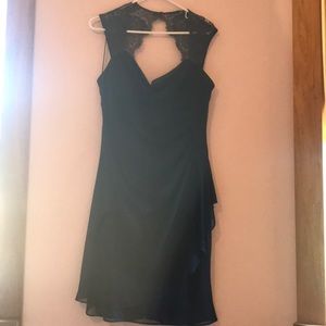 Navy Dress with Laced Cap Sleeve Detailing